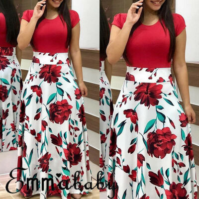 

Women Floral Boho Maxi Dress Prom Hawiian Evening Party Summer Beach Casual Long Sundress