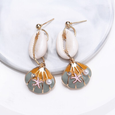 

EK695 Korean Style Natural Shell Drop Earrings For Women Beach Drip oil Conch Pearl Drop Earring Wedding Jewelry Accessories