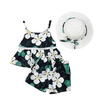 

Summer Baby Kids Girls Toddler Dress TopsShort Pants Hat Outfits Clothes Set