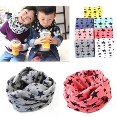 

Children Warm Cotton Scarf O Ring Shawl Neckerchief Boy Girl Circle Loop Cartoon Smile Face Star Pattern Neck Warmer