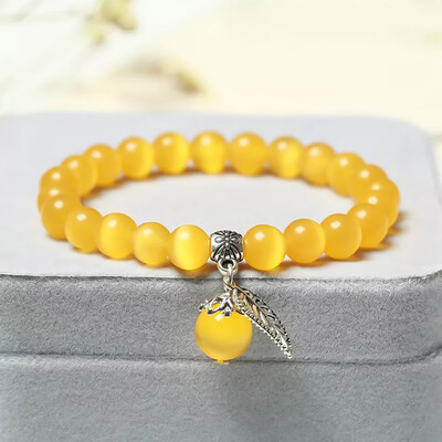

10 Colors Cat Eye Stone Beads Charm Bracelets & Bangles Handmade Leaf Pendant Bracelet Crystal Jewelry Gifts