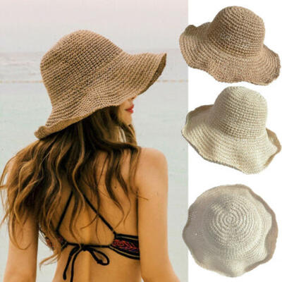 

Ladies Summer Sun Hats Women Panama Straw Beach Hats Foldable Wide Brim Floppy