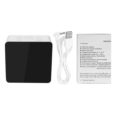 

Multifunctional Plastic Mirror LED Night Light Thermometer Digital Wall Clock Lamp Alarm Clock