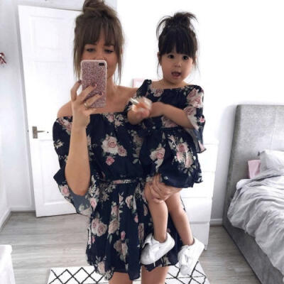 

Family Dress Mother&Daughter Matching Girl Floral Outfits Clothes Long Sleeve Dresses