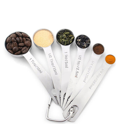 

6PcsSet Stainless Steel Seasoning Measuring Spoon Round Cup Kitchen Baking Tool