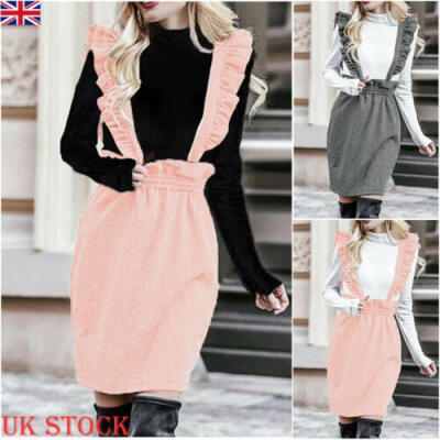 

UK Women Mini Suspender Skater Skirt High Waisted Bodycon Strap Overall Dress