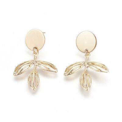

Alloy Dangle Stud Earrings Leaf Light Gold 39mm Pin 07mm