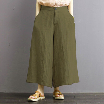 

Tailored Fashion Baggy High Waist Buttons Zipper Wide Legs Loose Pants Trousers