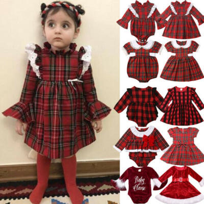 

Christmas Toddler Baby Girl Princess Clothes Tutu Dress Plaid Xmas Dresses MCC