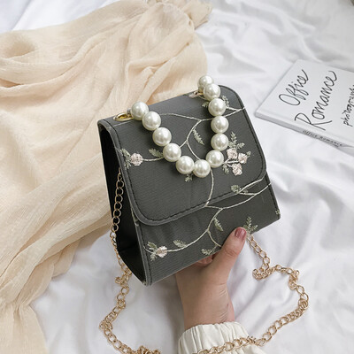 

Western style ancient fairy small bag female 2019 summer new pearl portable small square bag lace chain Messenger bag