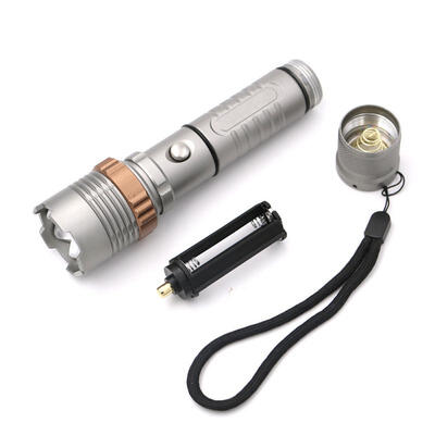 

Aluminum Alloy Rotary Focusing T6 LED Flashlight Super Bright Long-Range Torch Light With Strap