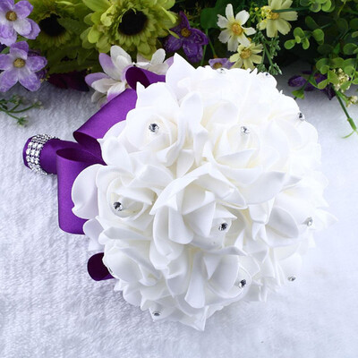 

Gobestart Crystal Rose Pearl Bridesmaid Wedding Bouquet Bridal Artificial Silk Flower Blue