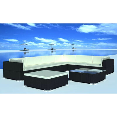 

8 Piece Garden Lounge Set with Cushions Poly Rattan Black