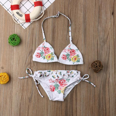

Toddler Kids Baby Girls Embroidery Flower Bikini Two Pieces Swimwear Swimsuit Bathing Suit Halter Beachwear 0-5Y