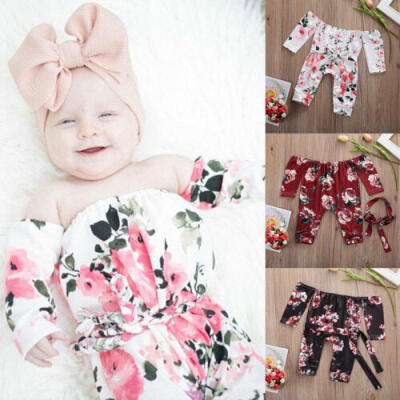 

US Toddler Baby Girl Kids Flower Off Shoulder Romper Bodysuit Outfit Clothes Top