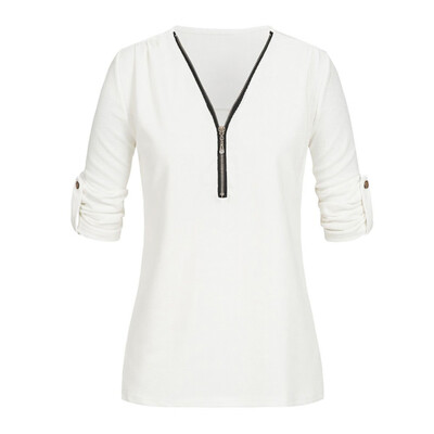 

Nomeni Womens Casual Tops Shirt Ladies V Neck Zipper Loose T-shirt Blouse Tee Top
