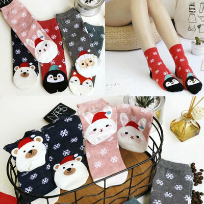 

Womens Xmas Christmas Comfortable Stripe Cotton Socks Winter Warm Ankle Socks