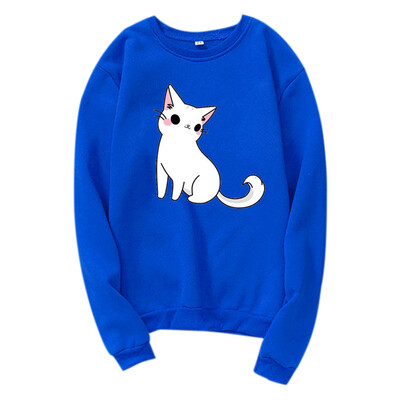 

Women Casual All-match Cartoon Cat Print Autumn Winter Velvet Loose Capless Round Neck Sweatershirt