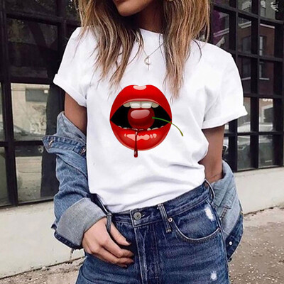 

Starmoon Women Girls Plus Size Lips Print Shirt Short Sleeve T Shirt Blouse Tops