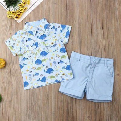 

New Toddler Kids Baby Boy Cute Whale Short Sleeve T-Shirt TopShorts Pants 2pcs Outfits Set 1-5Y