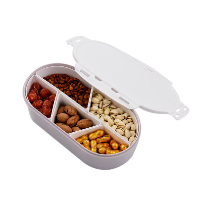 

Fruits Nuts Plate with Lid Seal Detachable Multi Sectional Sub Grid Plastic Tray Candy Snack Dish Bowl Dessert Serving Platter