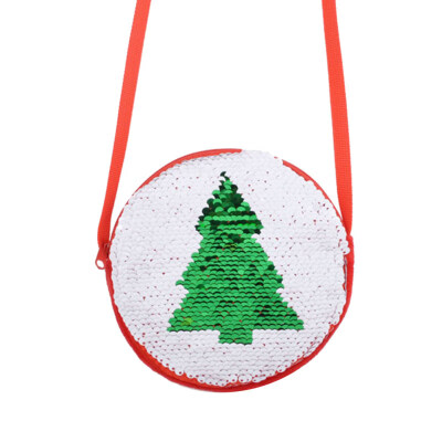 

Kids Girls Sequins Christmas Tree Round Zipper Crossbody Shoulder Bag Xmas Gift