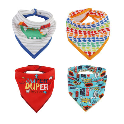 

4PCS Baby Triangle Saliva Baby Bibs Reusable Washable Cotton Baby Burp Cloths Print Cartoon Baby Bib Adjustable