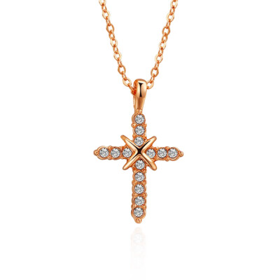 

Womens Mens Metal Christian Jewelry Rose Gold Plated Crystal Small Jesus Christ Cross Mark Necklaces Trend