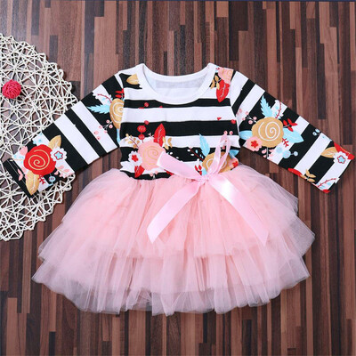 

Toddler Baby Infant Girls Floral Striped Tutu Tulle Princess Dresses Outfits