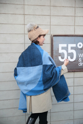 

New blue round printed scarf winter women thickening imitation cashmere warm shawl multi-functional student wild tide