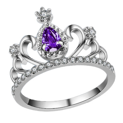 

Princess Style Cubic Zirconia Hollow Heart Silver Color Crown Ring Jewelry Engagement Wedding Party