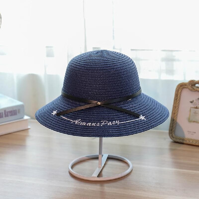 

Women Hat Summer Fall Sunscreen Bow Straw Weaving Hat Embroidery Letter Wide Brim Travel Beach Suns Visor UV Protection Cap