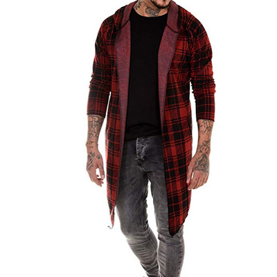

Men Windbreaker Long Sleeve Hooded Cool Windbreaker Coat Lapel Plaid Coat