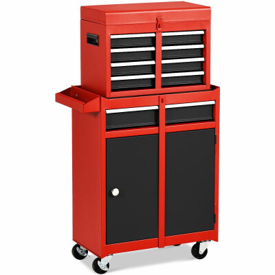 

2 in 1 Tool Chest & Cabinet with 5 Sliding Drawers-Black & Red