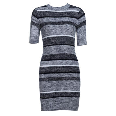 

Women Autumn Sexy Dress Short Sleeve Knitted Striped Warm Sweaters Dress