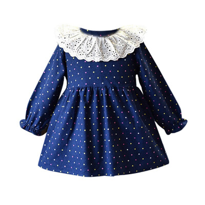 

6M-5T Autumn Casual Baby Girls Polka Dot Print Long Sleeve Dress Kids Toddler Pageant Sundress