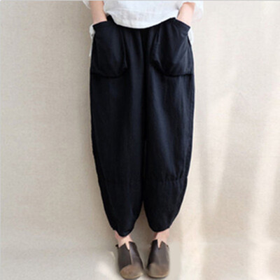 

Womens Long Loose Harem Pants Wide Leg Solid Color Casual Plus Size Trousers