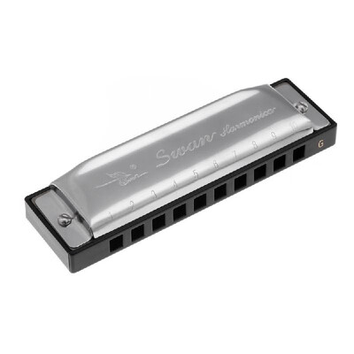 

Swan Diatonic Harmonica 10 Holes Blues Harp Mouth Organ Key of G Reed Instrument with Case Silver