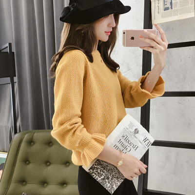 

JOY OF JOY 2018 winter new knit shirt top female sweet fashion Korean style loose chic long sleeve sweater female JWYC189336 yellow one size