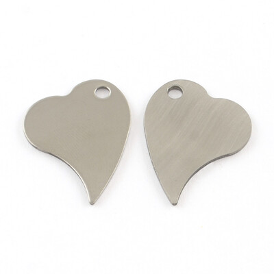 

201 Stainless Steel Heart Blank Stamping Tag Pendants One Side Polishing Stainless Steel Color 26x21x1mm Hole 3mm