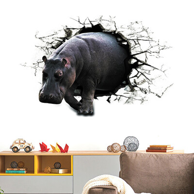 

Siaonvr 3D Animal Hippo PVC Sticker Wall Stickers Wallpaper Living Room Decoration