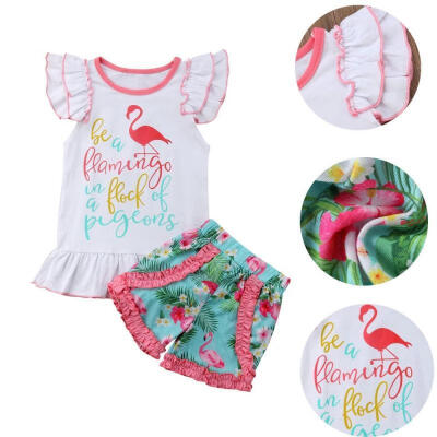 

Toddler Baby Kid Moltres Ruffle T-shirt TopFloral Shorts Pants Girl Sunsuit US