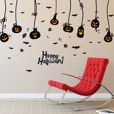 

Happy Halloween Wall Decals Pumpkins Spooky Cemetery Witch&Bats Tomb Wall Stickers for Halloween Decoration