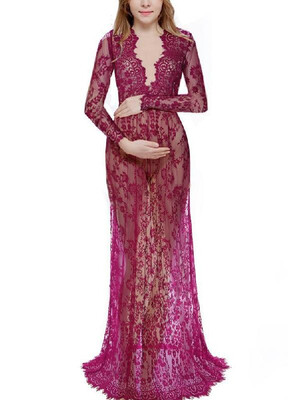

V-neck Sexy See-through Lace Maxi Dress