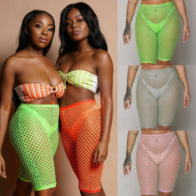 

Women Sexy High Waist Mesh Fishnet Crochet Pants Beach Bikini Cover Up Trousers