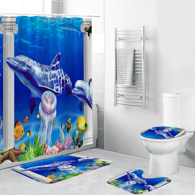 

Toponeto 4PCS Non Slip Toilet Polyester Cover Mat Set Bathroom Shower Curtain