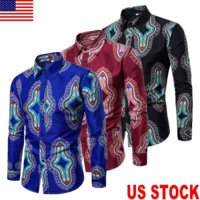 

US Fashion Mens Luxury Stylish Casual Dress Shirts Long Sleeve Slim Fit T-Shirts