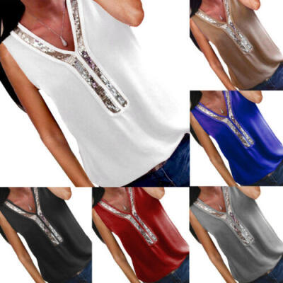 

Womens Summer Vest Top Sleeveless Shirt Blouse Ladies Casual Tank Tops T-Shirt