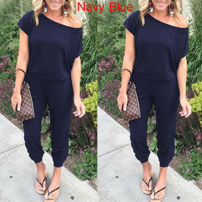 

Fashion Womens Off Shoulder Short Sleeve Playsuit Ladies Casual Long Jumpsuit