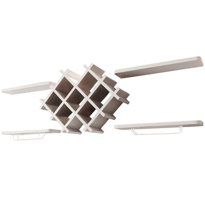 

Set of 5 Wall Mount Wine Rack Set w Storage Shelves-White